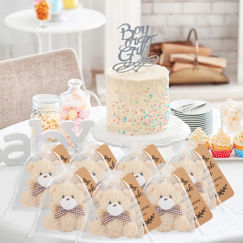 15Pcs/set Bear Gift,Include 5 Mini Bear,5 Organza Bag,5 Thank You Card for Baby Shower Gender Reveal Favor Wedding Birthday Gift