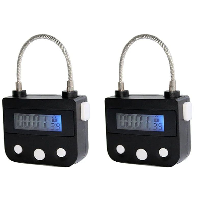 

Hot-2X Metal Timer Lock USB LCD Display Metal Electronic Rechargeable Timer Multi-Function Padlock Black
