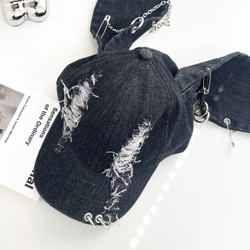 Y2k Iron Ring Long Ears Hats Women Dark Punk Doberman Pinscher Baseball Cap Grunge Aesthetic Hat Trucker Hat baseball cap