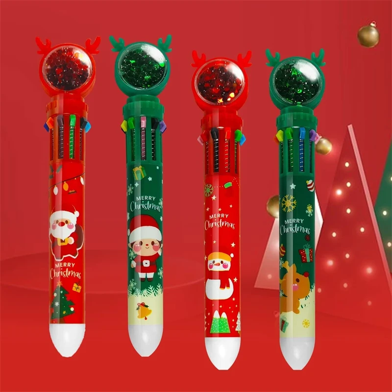 

4 упаковки рождественских шариковых ручек 0,5 мм 10 в 1 разноцветные шариковые карандаши Рождественский подарок для детей студентов школы офиса