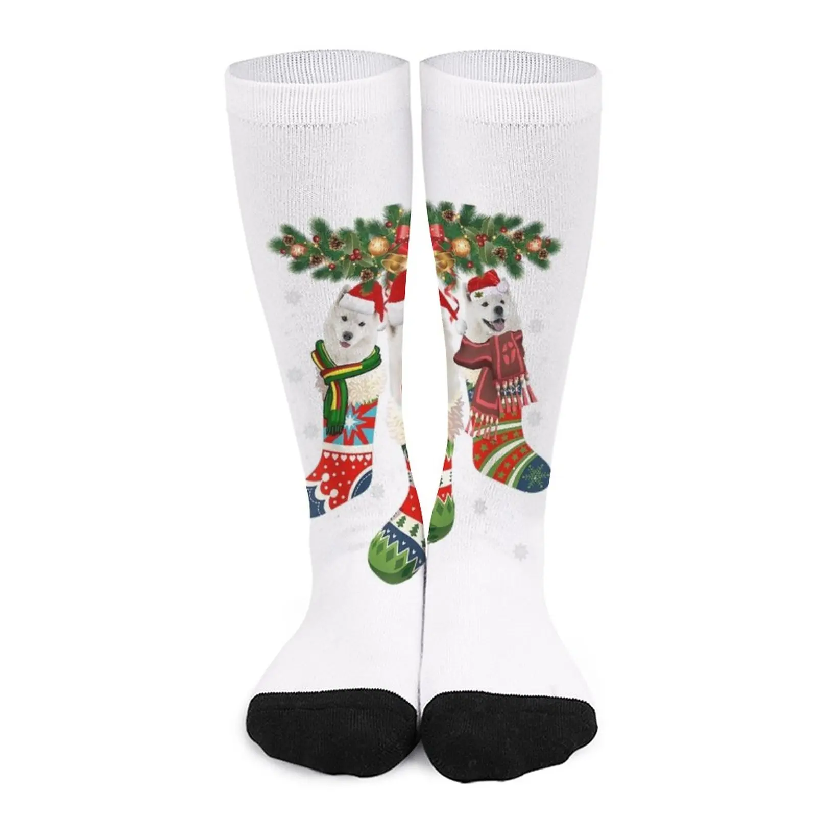 Three Samoyed In Sock Christmas Santa X-mas Dog T-Shirt Socks custom socks Children's socks Golf socks luxury sock 10 pieces of many stars children s gold plated silver reward mother teacher praise label five pointed star love rose sticker