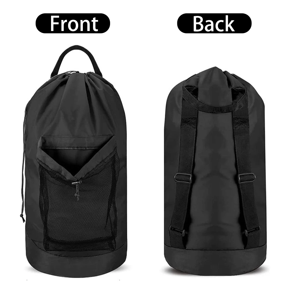 Mesh Pocket Dirty Clothes Storage Bag Laundry Backpack Large Capacity Waterproof Laundry Bag with Shoulder Strap Home Cleaning 5