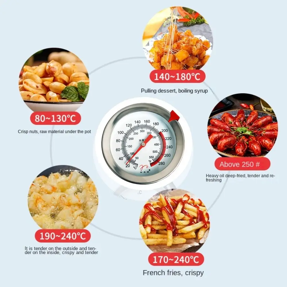 0~300℃ Kitchen Probe Thermomete Large Dial Stainless Steel Pointer Thermometer Precision Portable BBQ Thermometer Tester