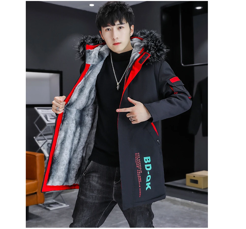 DIMUSI Winter Men's Mid-Long Parkas Coats Male Thermal Hooded Jackets Men Classic Fur Collar Fleece Liner Padded Jacket Clothing