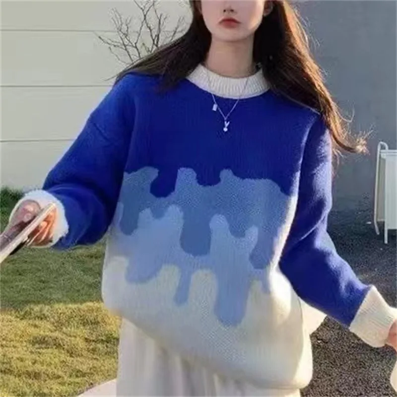 

Contrast color pullover sweater for women, worn externally and paired with a lazy autumn and winter new long sleeved sweater