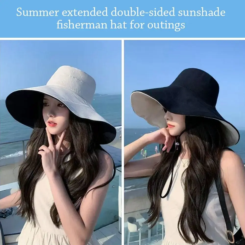 남녀공용 자외선 차단 버킷햇, 접이식 큰 챙, 양면 휴대용 비치 캡, 어부 모자, 용수철 여름