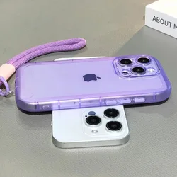 Transparent Candy Color Silicone Wrist Strap Phone Case with Lanyard - iPhone 15 Plus (LightPurpleGS)