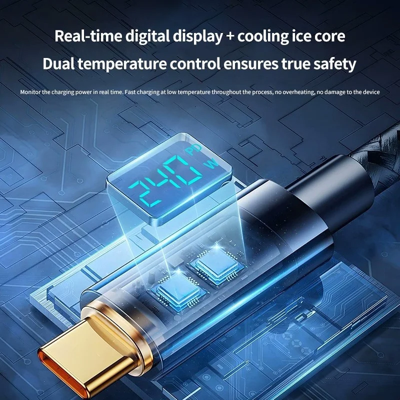 High-Speed 240W USB-C to USB-C Charging Cable with Digital Power Display