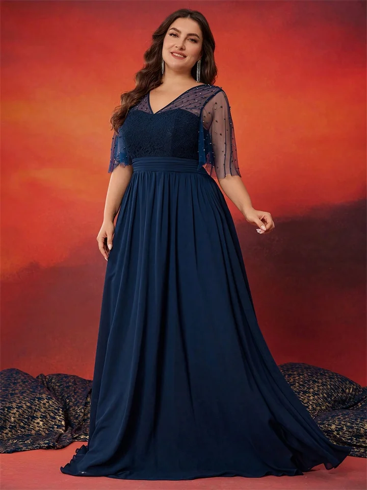 plus size formal dresses with sleeves Lace-Sleeve La Femme Plus-Size Formal Dress main image 1