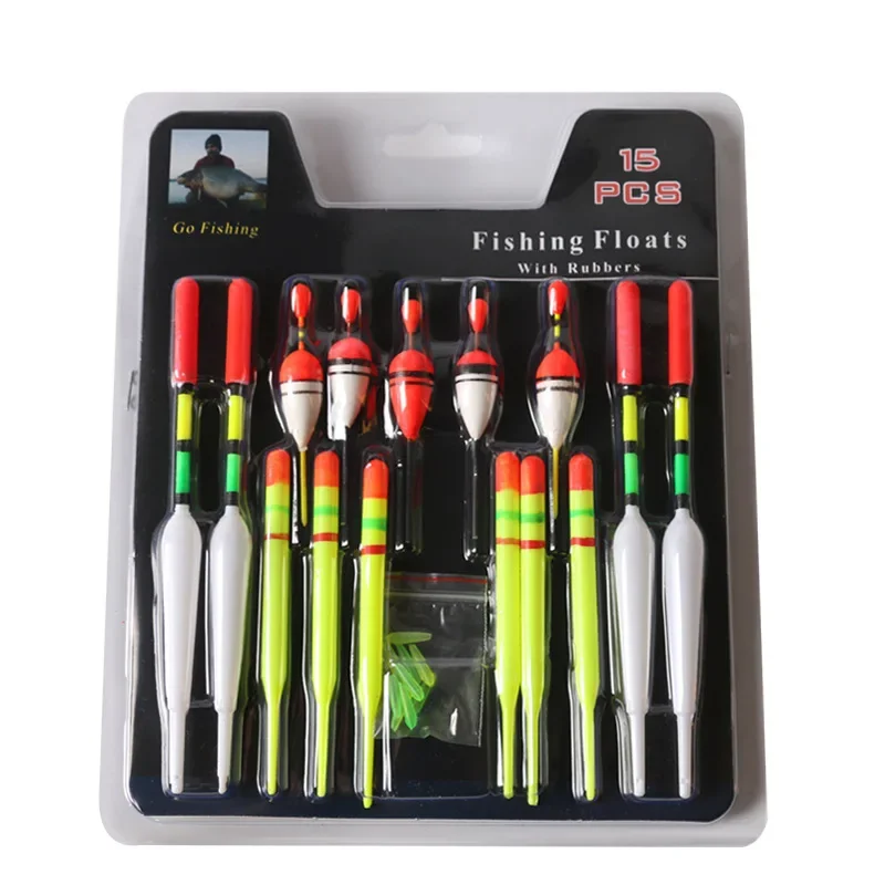 Description Picture 6 of item1 set (15Pcs) Vertical Buoy Sea Fishing Floats Assorted Size for Most Type of Angling with Attachment Rubbers Fishing Lures