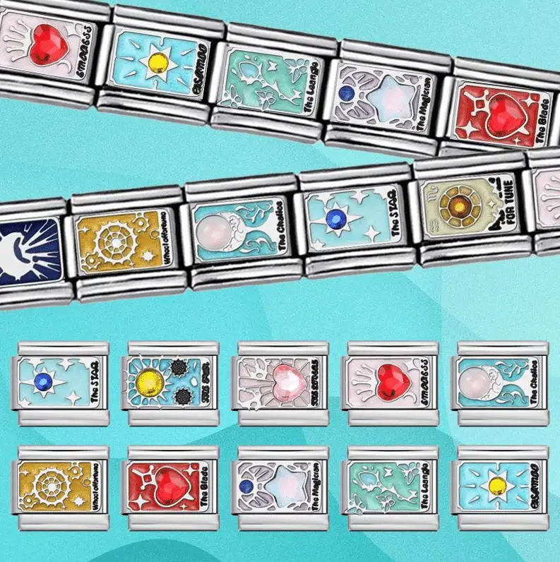 DIY Tarot Card Series Italienisches Charm-Armband, Sonne, Mond, Muster, Perle, passend für 9 mm Edelstahl, italienisches Charm-Armband, Schmuck, Geschenk