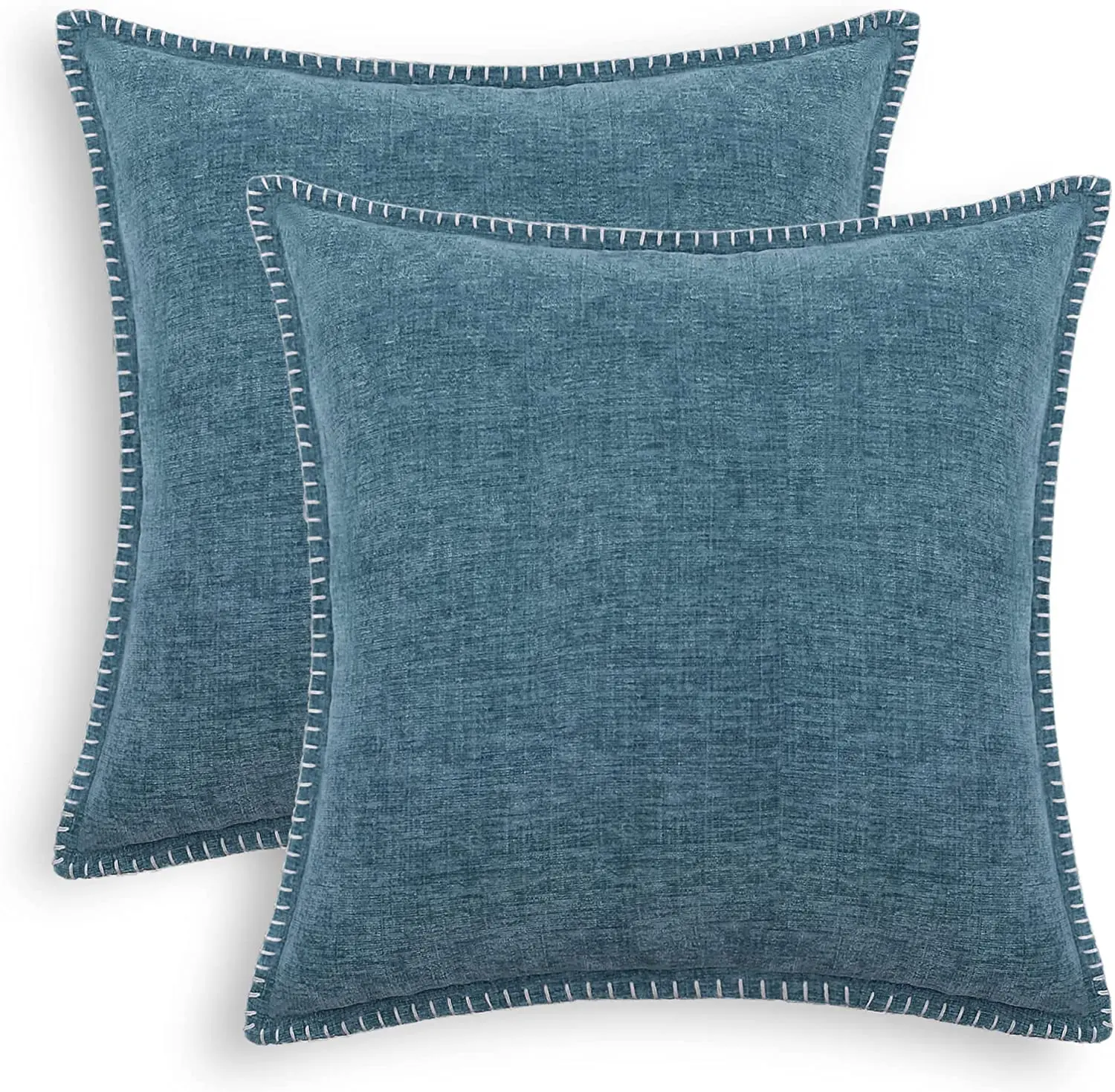

Throw Pillow Cases Cotton Thread Stitching Edges Solid Dyed Soft Chenille Cushion Covers for Couch Sofa Home 2Pack-18/20/22inch