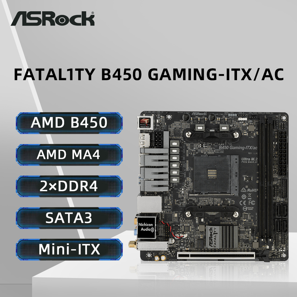 ASRock B450 GAMING-ITX/AC Motherboard Socket AM4 Supports Ryzen 5 5600G 5600 R7 5700X3D 5800X CPU DDR4 M.2 PCIe 3.0 Mini ITX