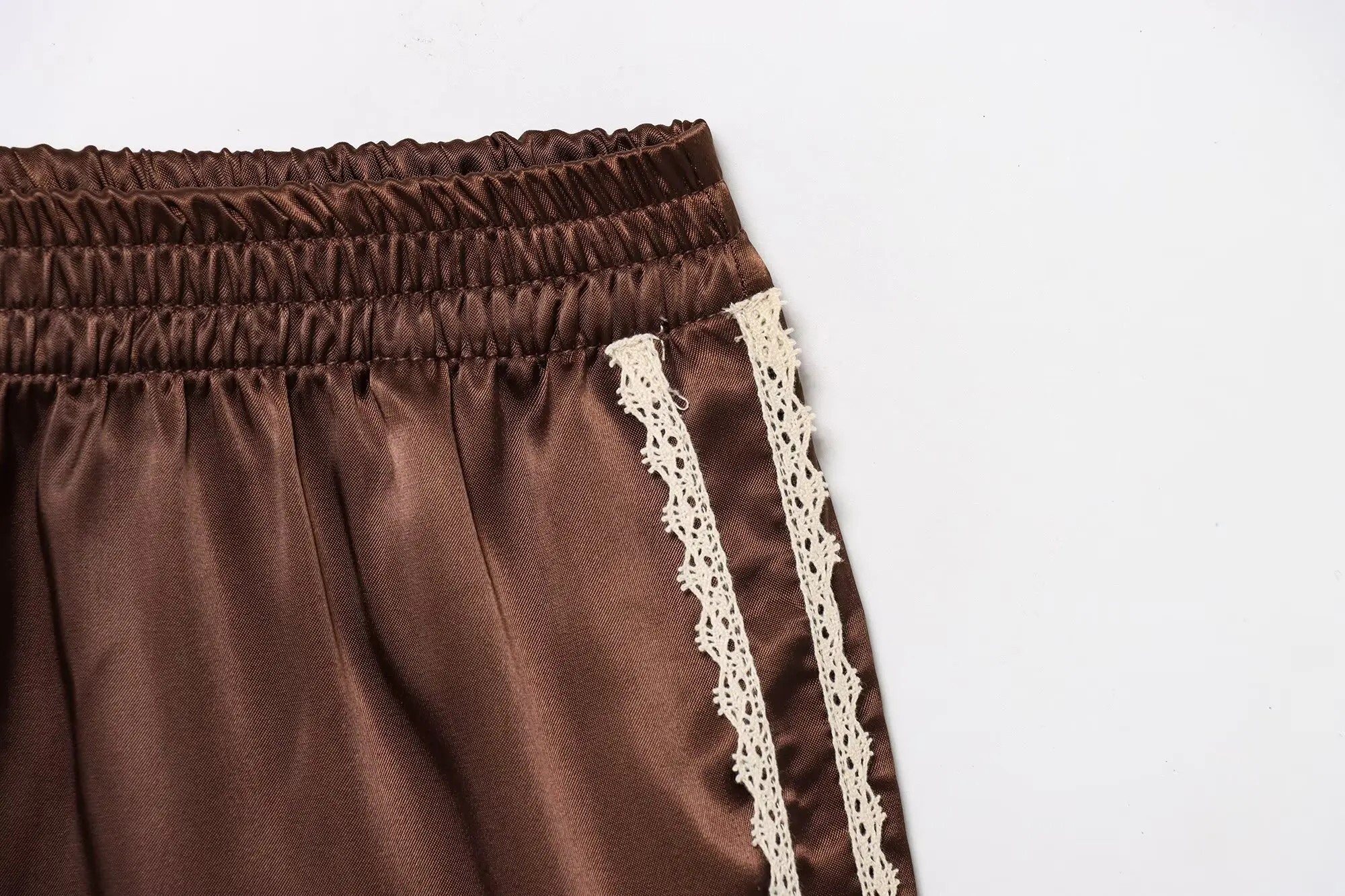TFMLN Frauen Neue Sommer Seide Spitze Shorts Höschen Imitation Rüschen Pumphose Anti Exposition Hosen Lolita Satin Knickers Shorts Kleid – Detail 5
