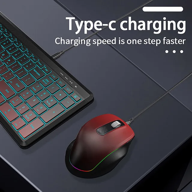RGB Backlit Silent Wireless Keyboard and Mouse Combo 2.4G Dual Mode Rechargeable Wireless Keyboard Mouse set for Desktop/Laptop 4