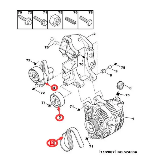 Original generator belt accessory set 5750XA 5750WG 5751C8 5751C9 for Peugeot 206 207 Citroen C2
