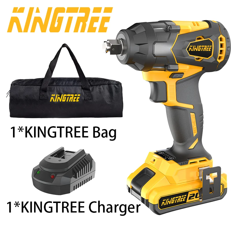 Kingtree Brushless Impact Wrench With 2000mAh Lithium-Ion Battery High RPM and Torque Easy to Screw 600n m brushless electric impact wrench with battery rechargeable 1 2 cordless wrench power tool for makita 18v battery