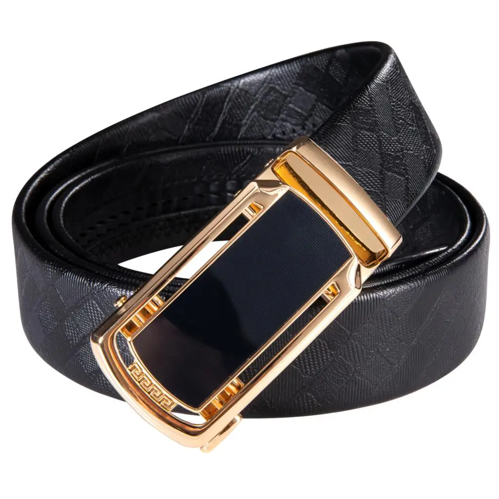 

Luxury Belts for Men Black Leather Gold Metal Automatic Buckle Rachat Cowskin Waistband Casual Formal Straps Barry.Wang