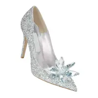 2024 Crystal Shoes Pointed Toe High-heeled Shoes Wedding Shoes Dress Low-heeled Pregnant Women Red Bride Wedding Pumps Two-wear - Image 6