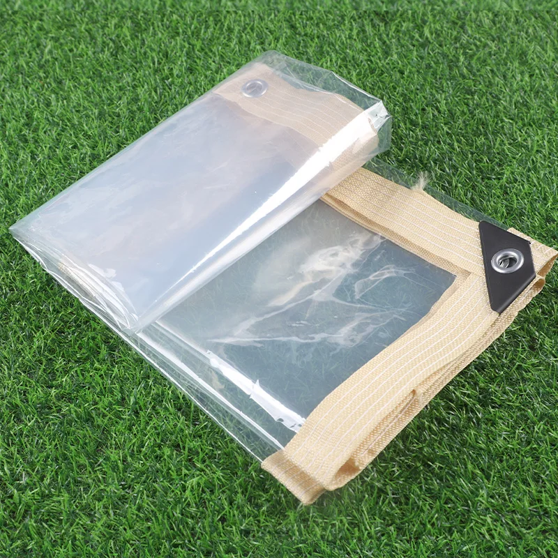 베이지 가장자리 투명 PEVA 필름 방수 방풍 방수포, 안뜰 발코니 파빌리온 커버 방수포 