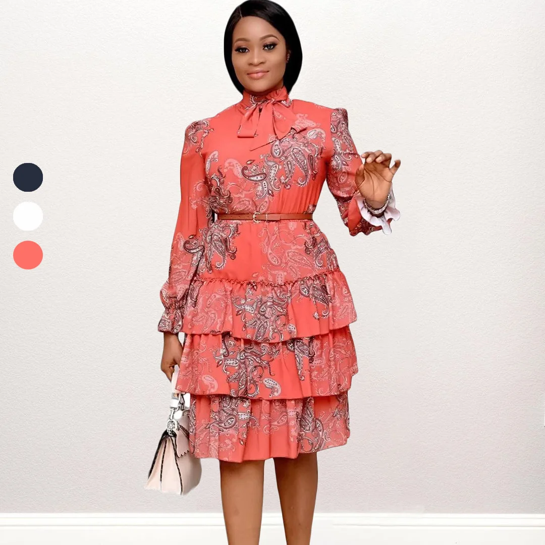 

D089 Women's 2024 Summer New Autumn Print Style Cake Dress