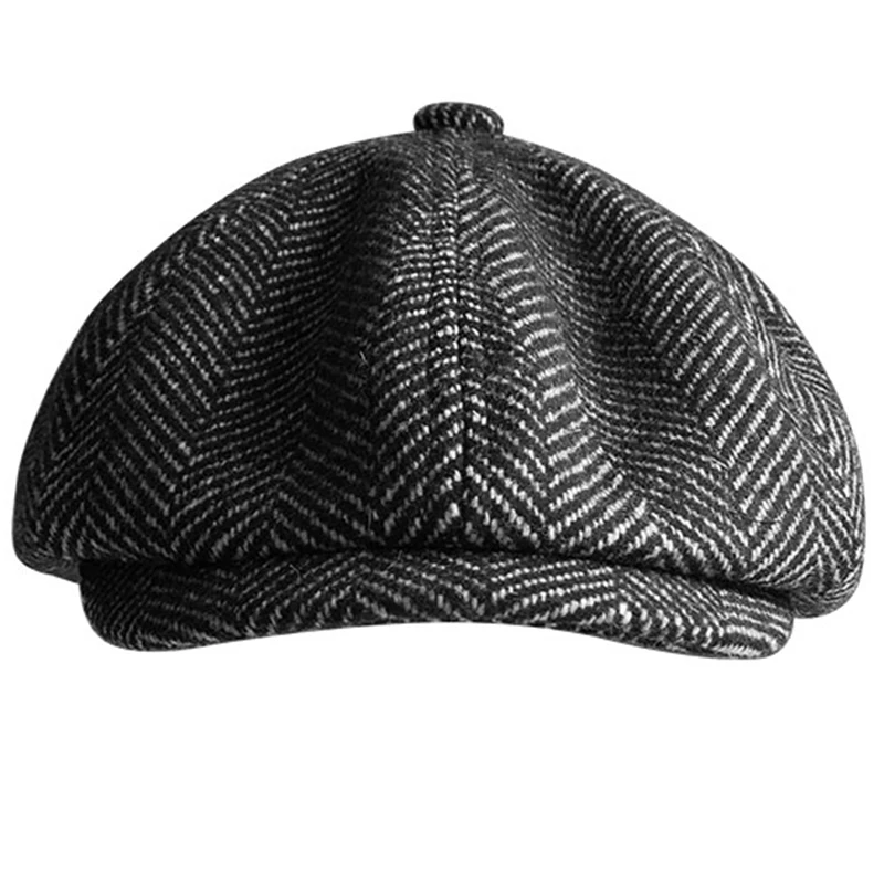 Men's Hat Warm Tweed Octagonal Cap Black Blue Beret Herringbone Detective Newsboy Hats Retro Women Winter Cap BLM258 4