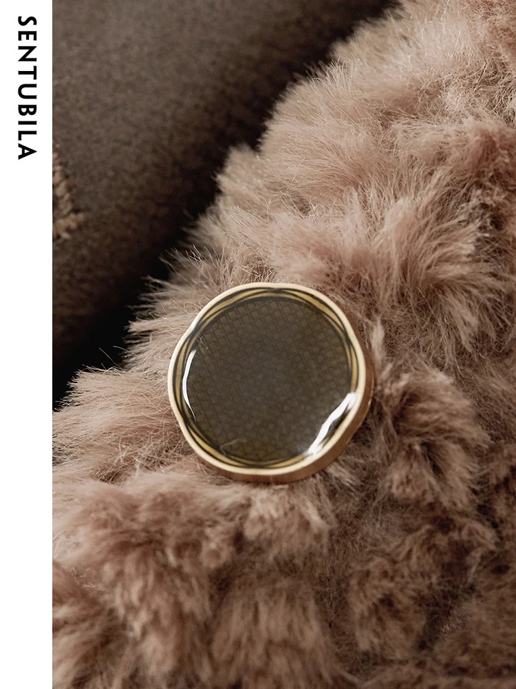 SENTUBILA Winter Faux Fur Coat Women 2023 Elegant Loose O-Neck Short Jacket Autumn Warm Granular Velvet Outerwear Top W34P50026