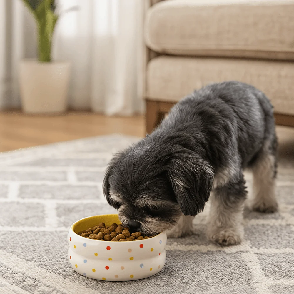 Easy Clean Wide Mouth Ceramic Cat Bowl Cartoon Donut Shape Pet Water Bowl Anti-Tip Heavy Base Dog Food Bowl Pet Households