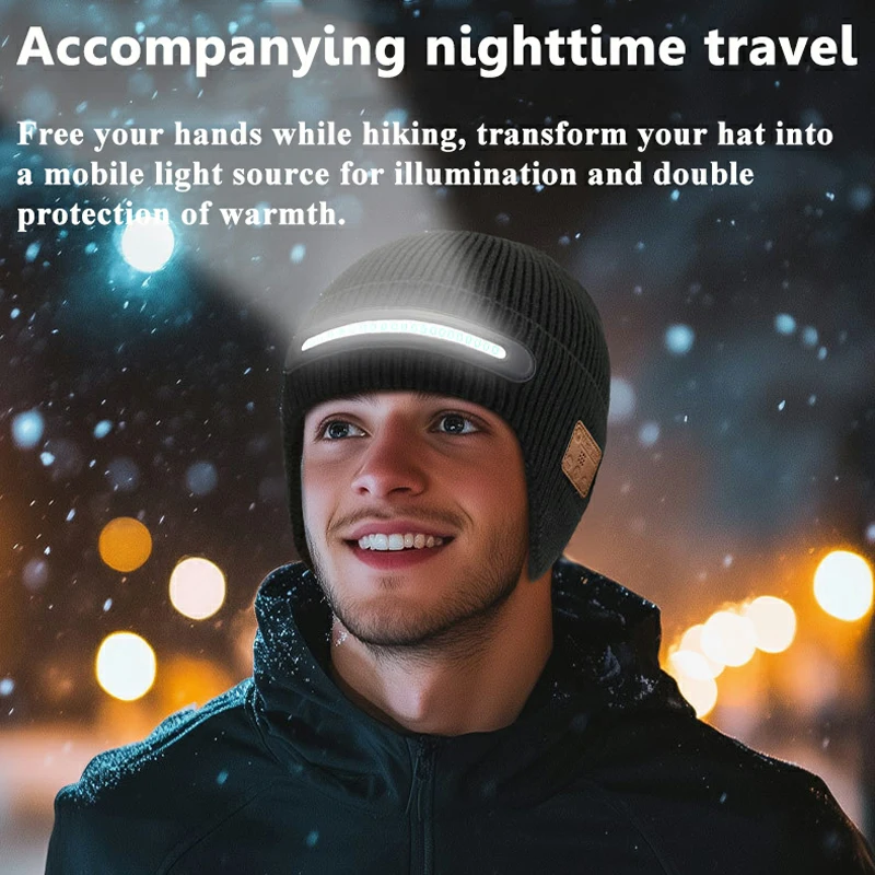 Wirelss Bluetooth Hat RGB Light Headphones Outdoor Sports Music Headset Warm Beanie Smart Cap with Microphone for Running Yoga