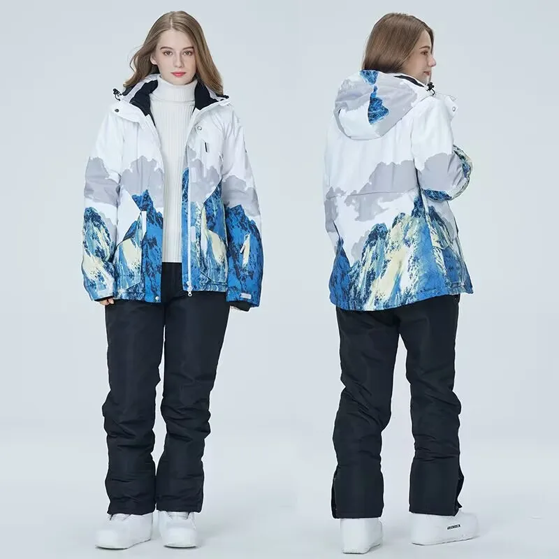 10K Colorful Snow Mountain Man or Woman Ice Suit Wear Waterproof Winter Costume Snowboarding Clothing Ski Sets Jackets + Pants