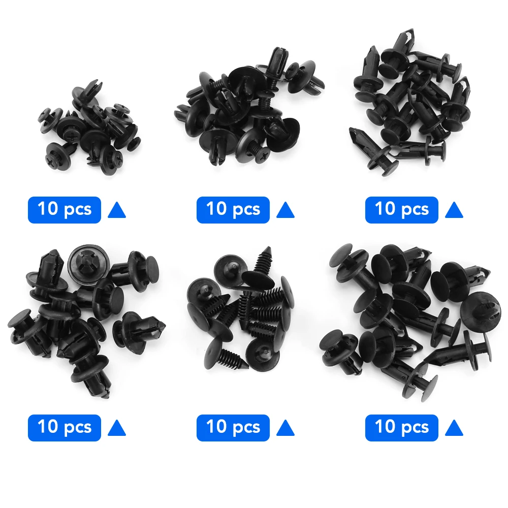 6 크기 60Pcs 자동 패스너 클립 포드 포커스 2 3 MK2 Mondeo MK4 Kuga Transit Mustang MK5 K 용 차량 리테이너 리벳 도어 패널