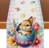 Happy Easter Bunny Eggs Linen Table Runner Holiday Party Decor Spring Watercolor Flowers Plaid Table Runners Dining Table Decor 1