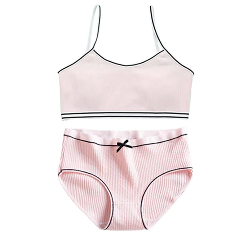 Girls Training Bras Panties Solid Kids Cotton Underwear Sets Teens Students Bra Vest and Panties Wireless Girls Cotton Bra 8-16Y girls underwear children underwear