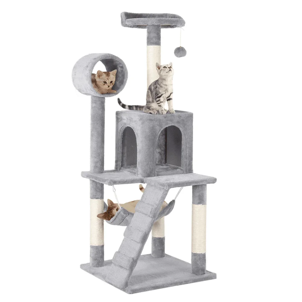 

Easyfashion 51'' Multilevel Cat Tree with Condo, Light Gray