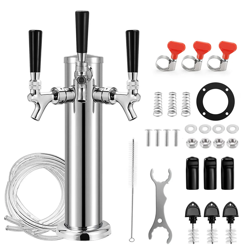 Homebrew Triple Beer Tower,Beer Column with 3 American Standard Beer Taps ,Chrome Kegerator Dispenser