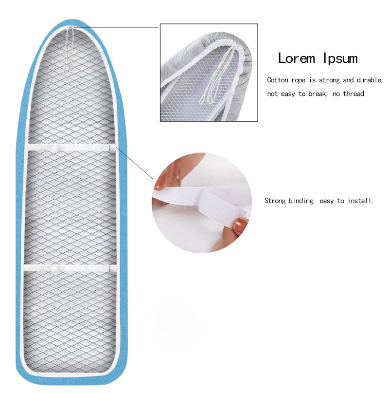 Ironing board cover 140x50cm, cotton cover and thick felt liner, easy to fit, resistant to burning, Morandi color 2