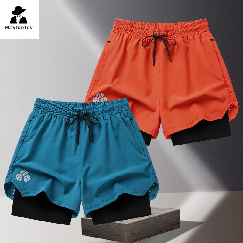 Basketball Shorts Men's Gym Exercise Jogging Sports Shorts New Summer Quick-drying Breathable Double-layer Casual Beach Shorts