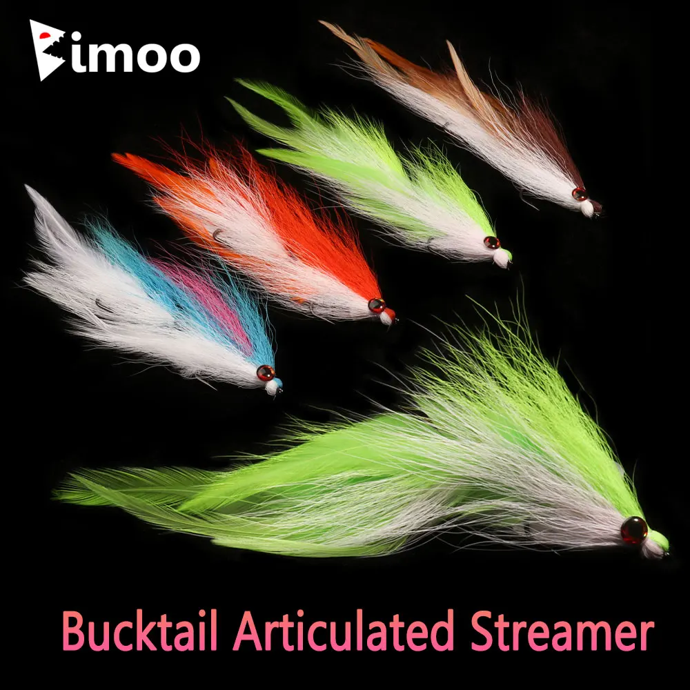 Bimoo 1Pc Bucktail Articolato Streamer Fly Big Fish Spine Streamer Big Game Fish Sea Fishing Pike Bass Trota Esche Da Pesca Esche