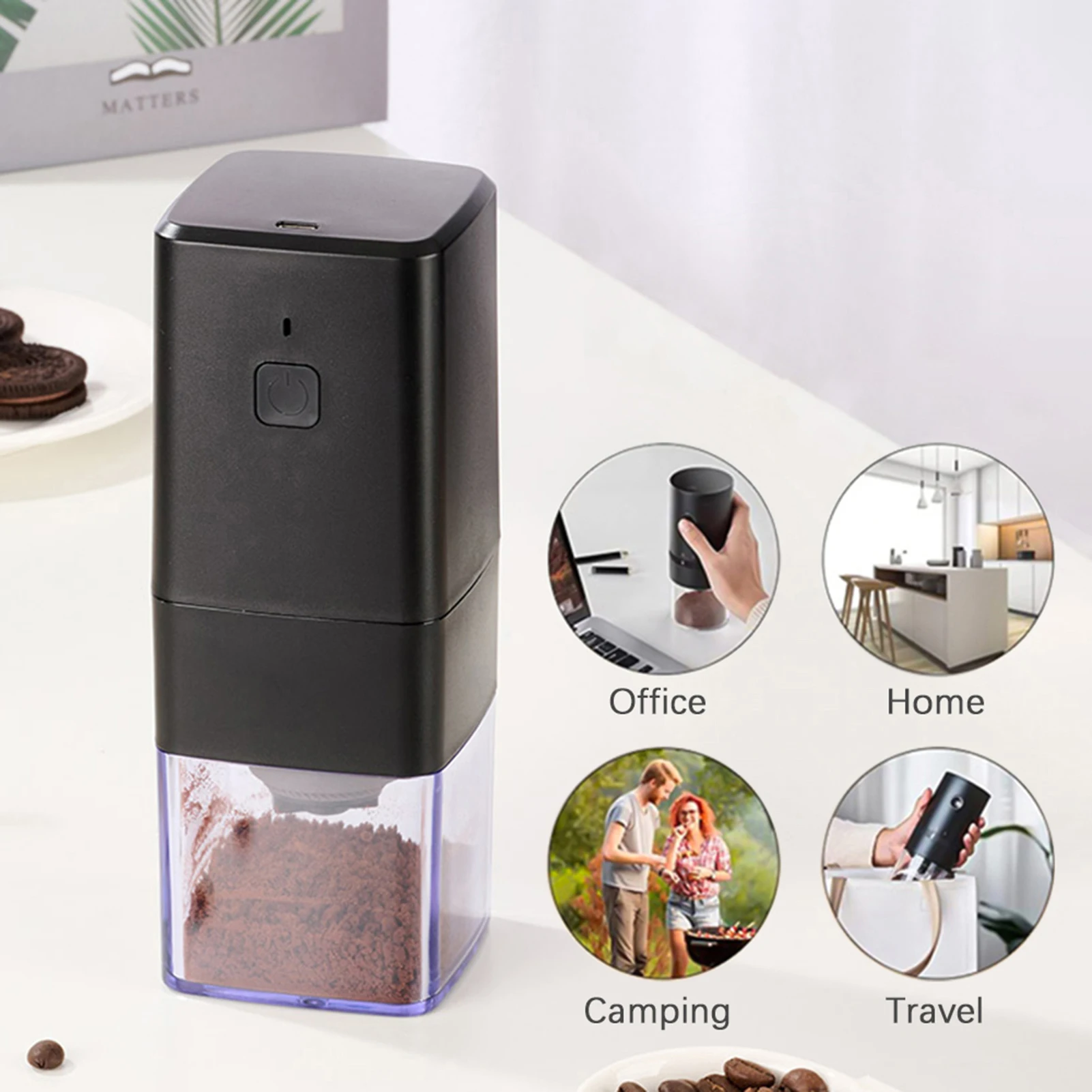 Compact Electric Burr Coffee Grinder with Adjustable Coarse to Fine Settings and Removable Chamber