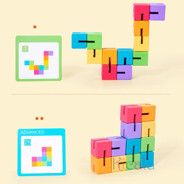 12pcs Spatial 3D Building Blocks Montessori Brain Development Spatial Reasoning Education Puzzle Game Children Wooden Puzzle Toy 3