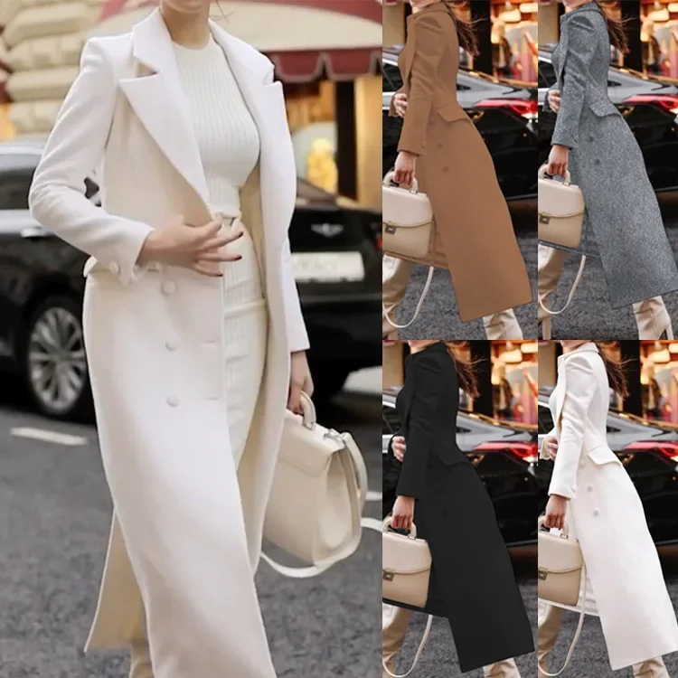 

2023 Autumn/Winter New Art Retro Polo Collar Woolen Coat Long Coat Women