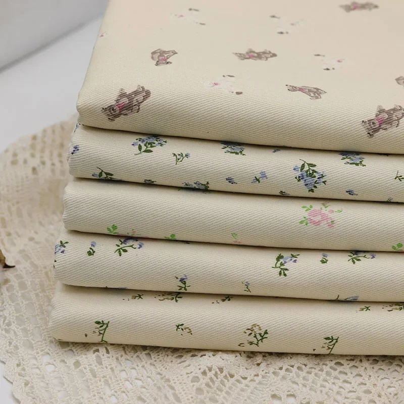 Fresh Floral Print Denim Fabric for Clothing And Bags Small Flower Patterned Fabric Art Box Bag Material Denim