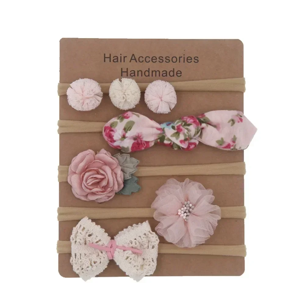 5Pcs/Lot Baby Girl Headbands Newborn Flower Hair Bows Kids Toddler Headband Nylon Elastic Hair Band Children Hair Accessories baby headbands infant toddler baby girl headband pompom trim nylon bow headwrap top knot baby head wraps pink