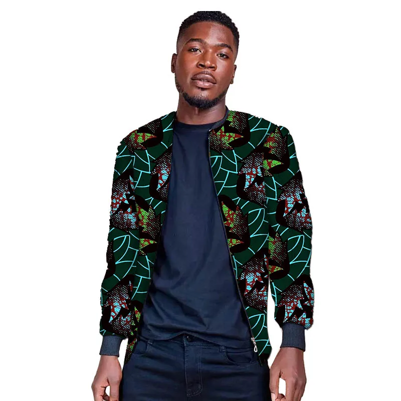 African Print Men's Bomber Coat Nigerian Fashion Colorful Wax Male Baseball Jacket Shallow Collar Design