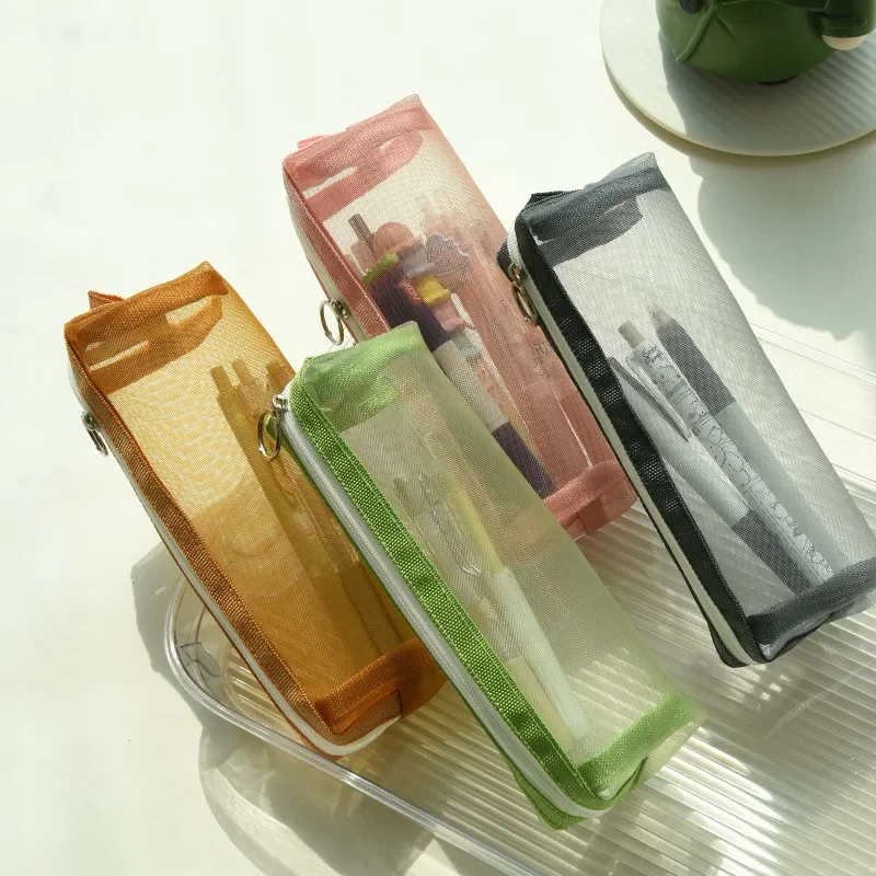 Wholesale Transparent Stationery Pencil Bag Student Examination Dedicated Nylon Mesh Pen Case Unisex  Pouch School Supplies