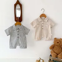 Baby Boys Rompers Striped Jumpsuits Turn Down Collar Toddler Boys Summer Clothing 1