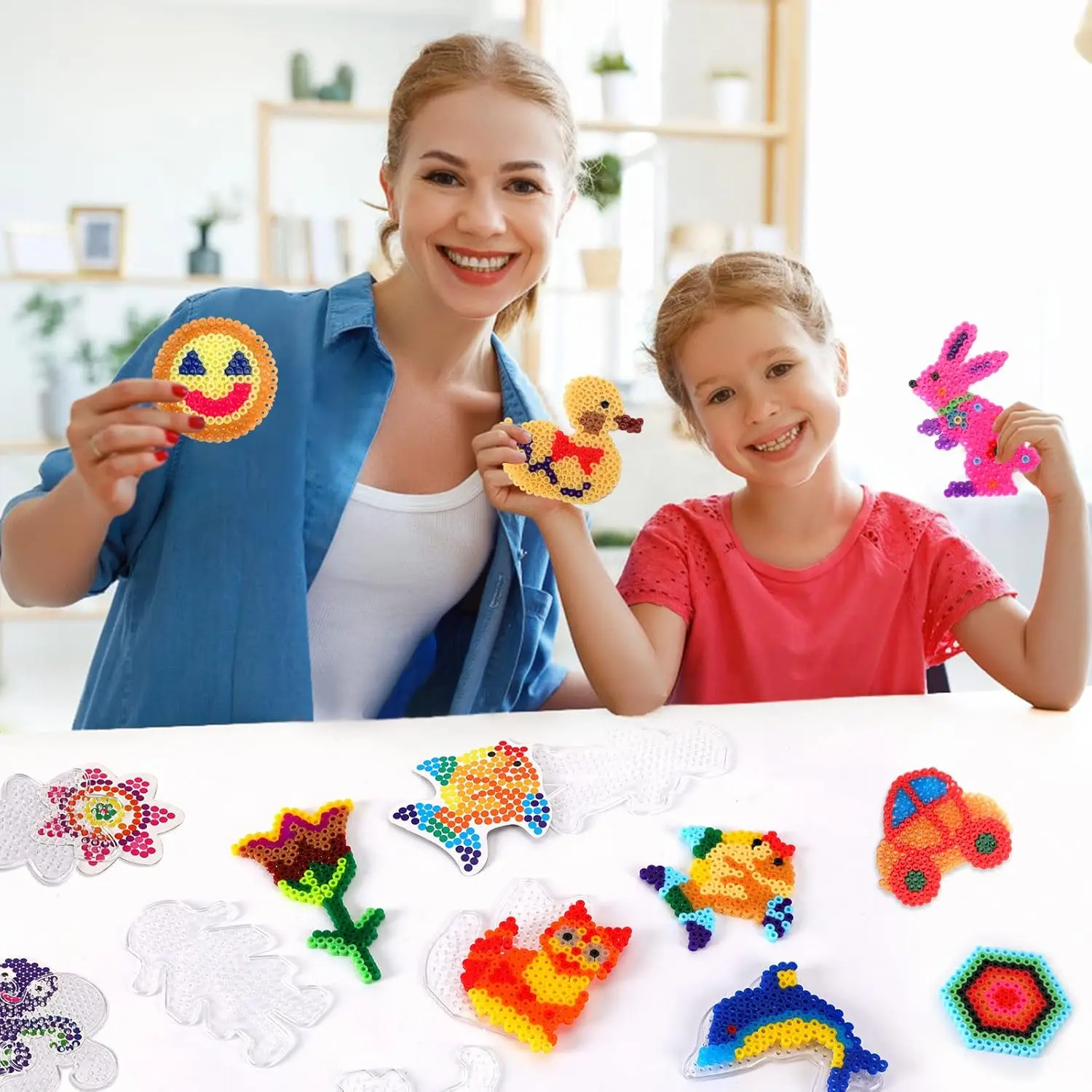 20Pcs 5mm Perler Hama Beads Pegboards Clear Animal Shape Plastic Pegboards with 20 Pcs Colorful Cards for Kids DIY Craft Beads 5
