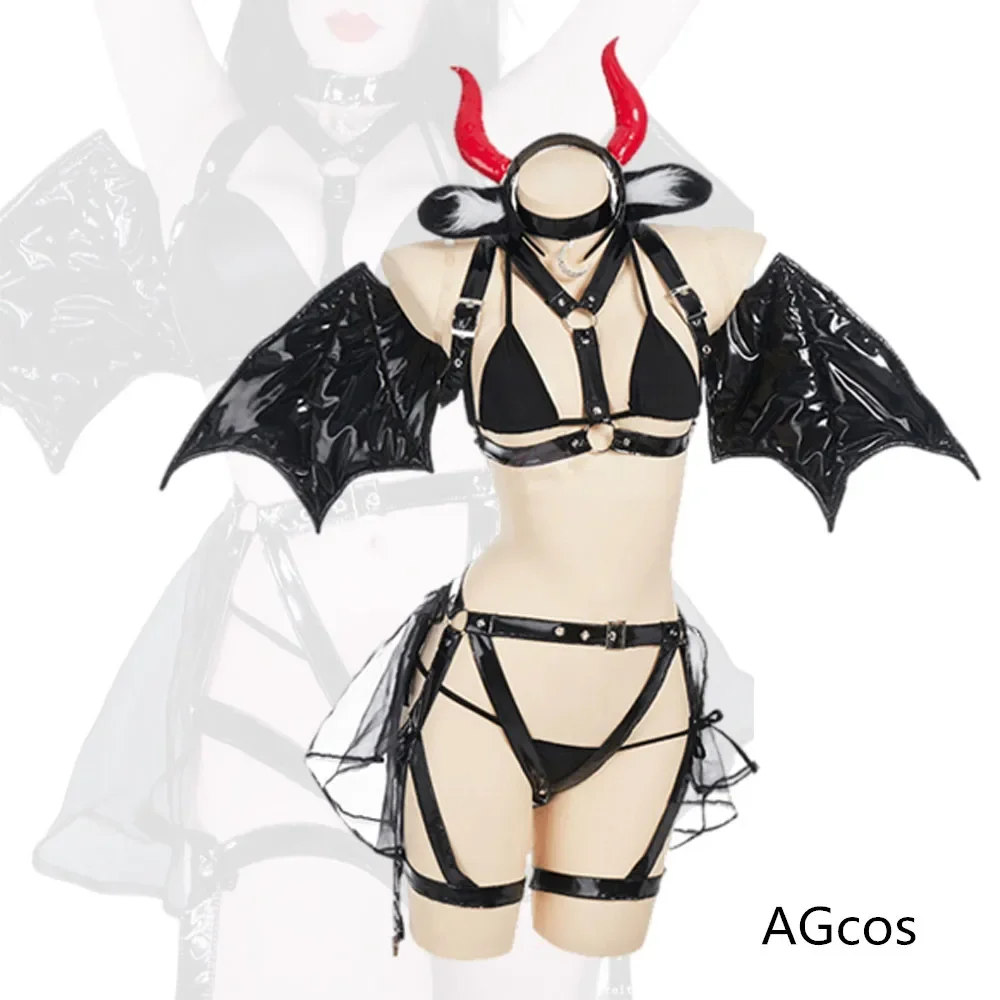 

Original Design Demon Cattle Black Leather Bundled Suits Cosplay Costume Woman Lingeries Sexy Cosplay