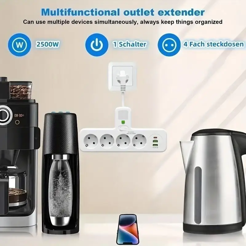 Wall-Mounted Multi-Function Power Hub with USB & Type-C Ports