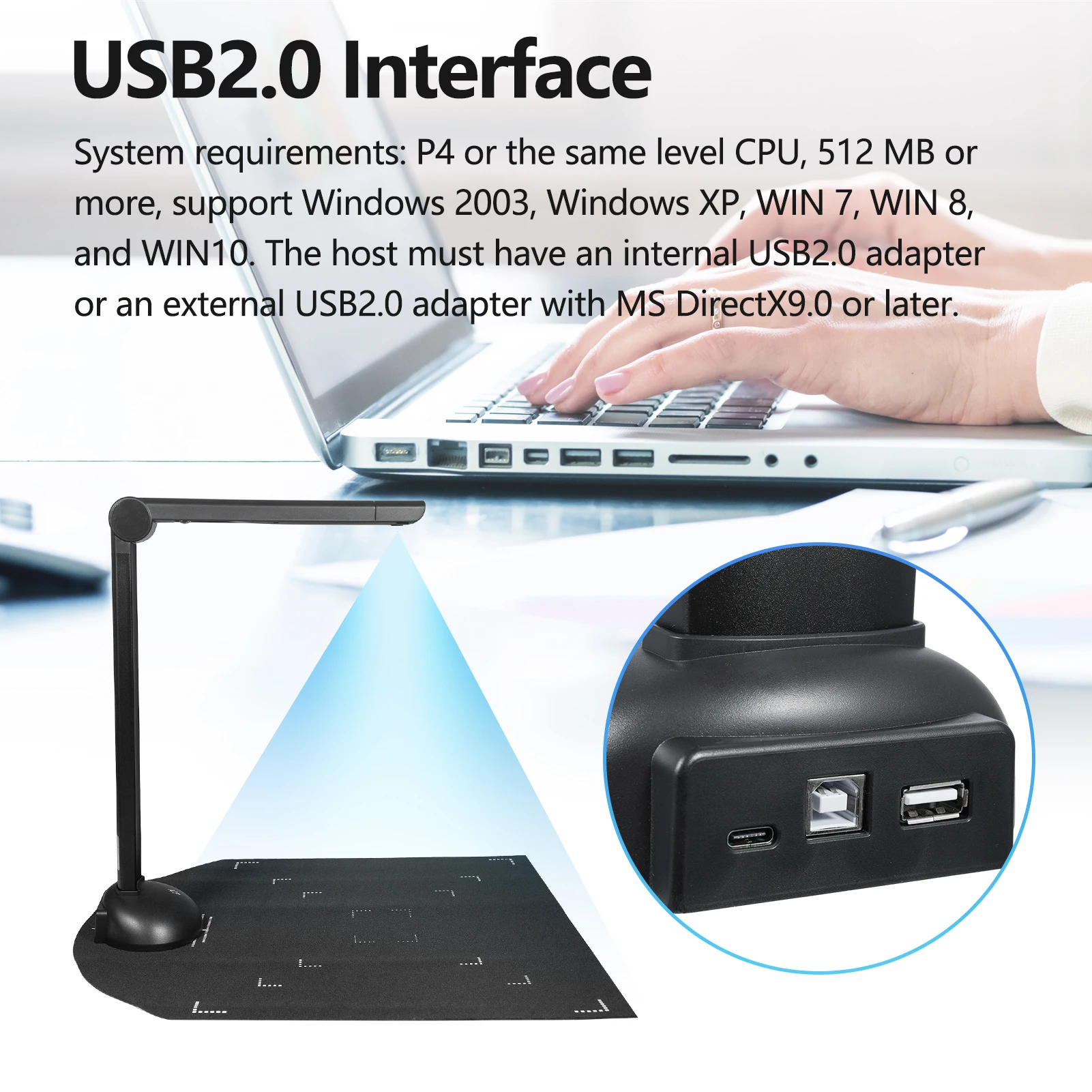 Document Camera Book Scanner A3 Size HD 16 Mega-pixels High Speed Scanning Support Multi-Language USB Port LED Fill Light